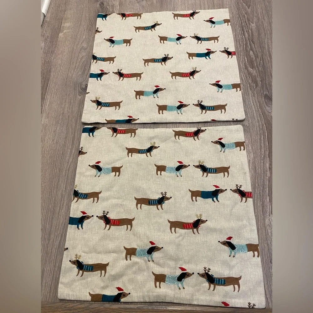 NEW West Elm Meri Meri Winter Dachshund Pillow Cover 20” Square- set of 2
